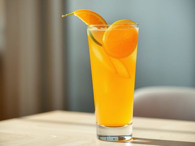 Cocktail van sinaasappel, peer en limoen
