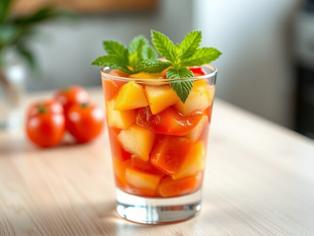 Cocktail van tomaat, sinaasappel en ananas