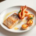 Compositie van zalm, scampi en coquilles