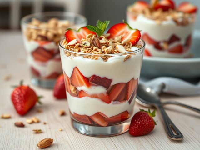 Compote van knapperige rabarber met yoghurt