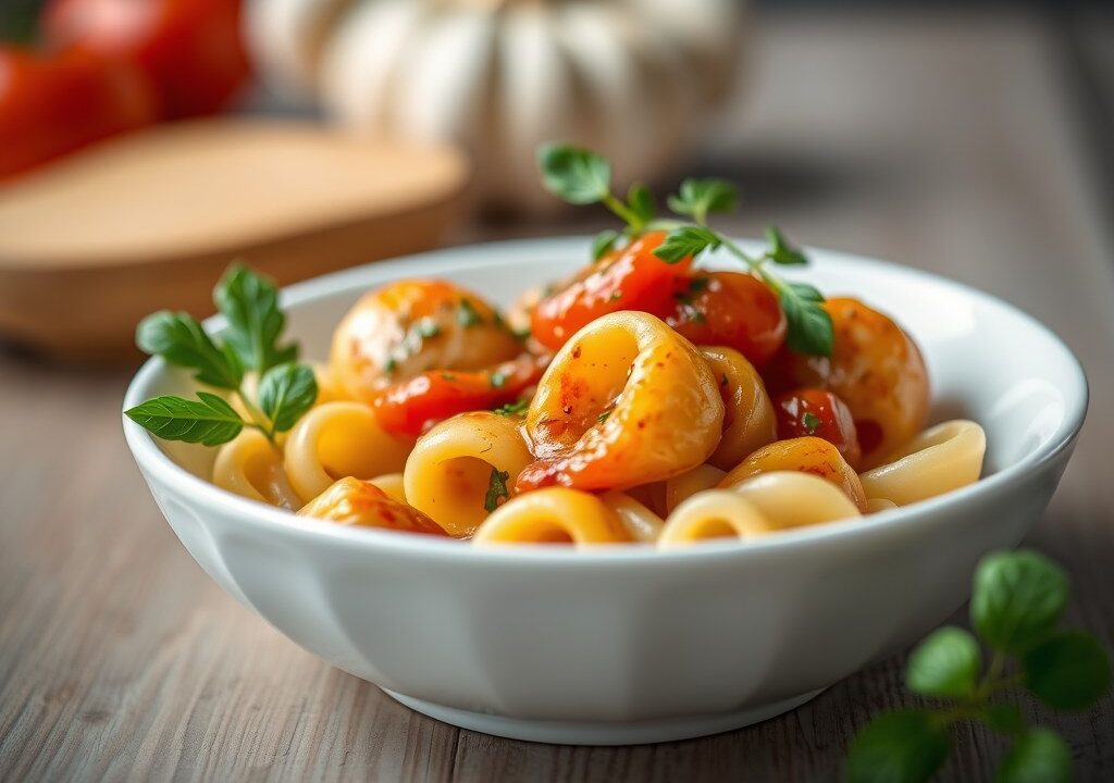 Conchiglie met twee sauzen, AI-gegenereerde illustratie