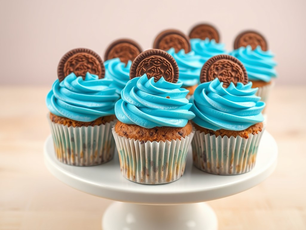Cookie Monster cupcakes, AI-gegenereerde illustratie