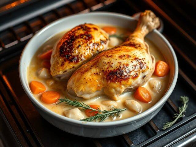Coq au cidre uit de oven met kaassaus