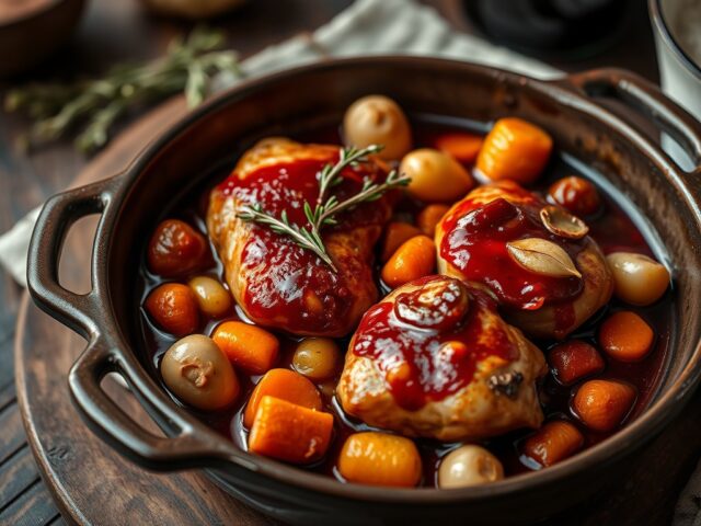 Coq au vin à la Bourguignonne
