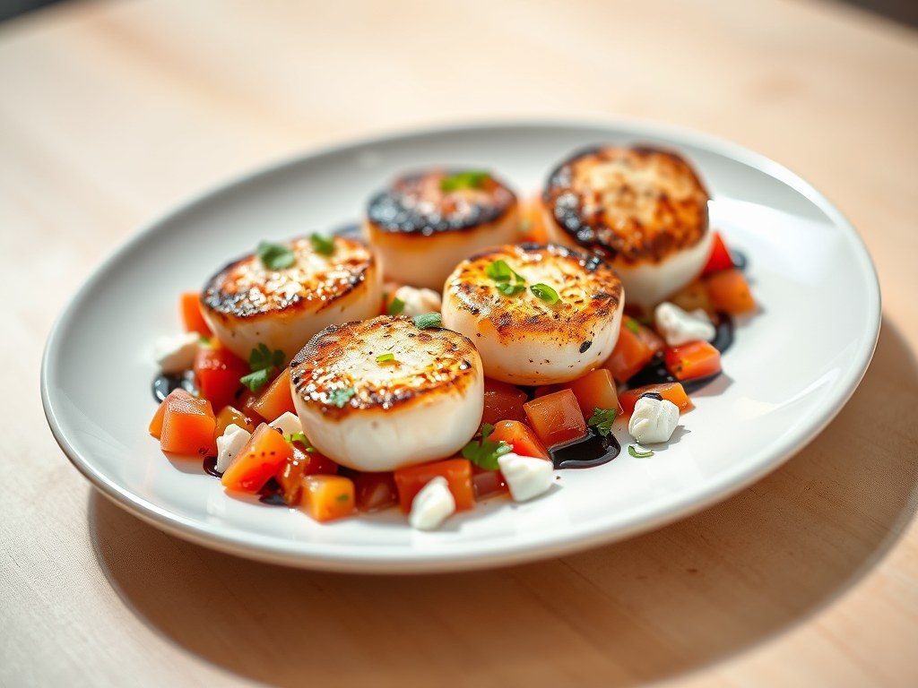 Coquille met tomatensalsa, AI-gegenereerde illustratie