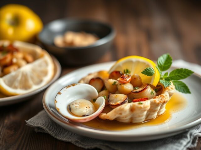Coquille-zalmtartaar met appel en Balsamicoroom — AI-gegenereerde illustratie