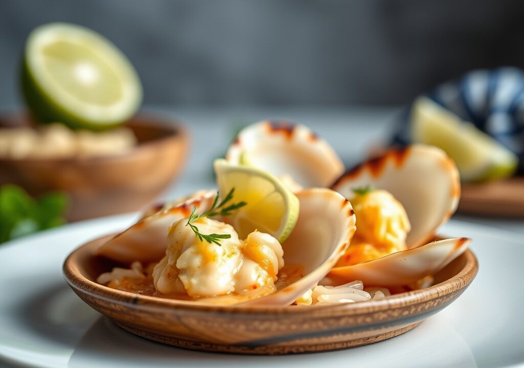 Coquilles met citroengras en limoen, AI-gegenereerde illustratie