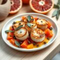 Coquilles op een warme citrussalade