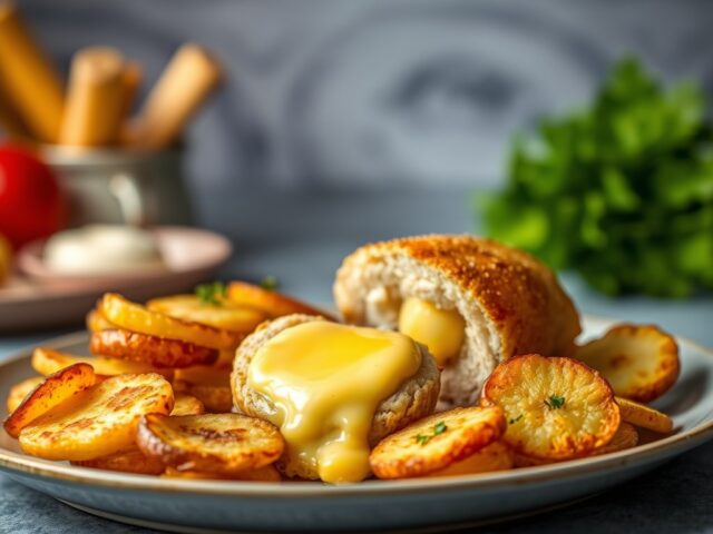 Cordon bleu met gebakken aardappeltjes — AI-gegenereerde illustratie
