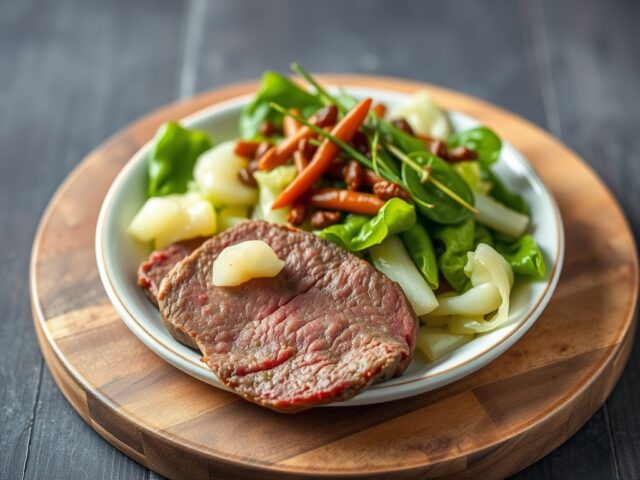 Corned Beef met Groene Kool en Winterpeen — AI-gegenereerde illustratie
