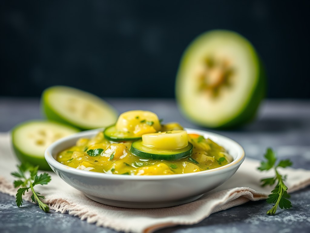 Coulis van komkommer en groene paprika, AI-gegenereerde illustratie