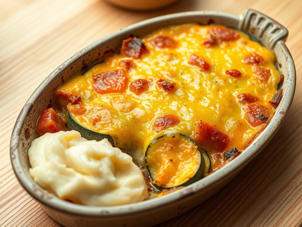 Courgette met ham en oude kaas, AI-gegenereerde illustratie