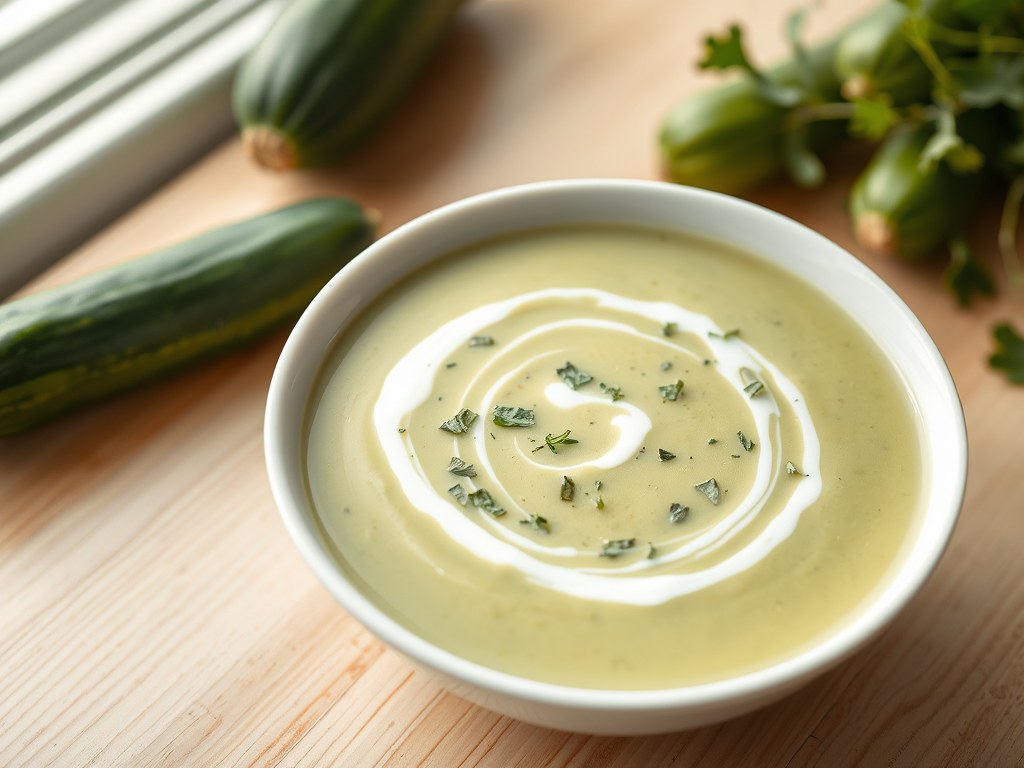 Courgette Soep zoals mijn vrouw die maakt, AI-gegenereerde illustratie