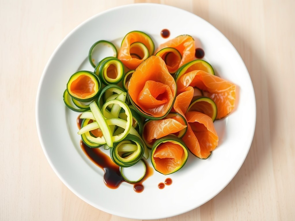 Courgetterolletjes met zalm, AI-gegenereerde illustratie