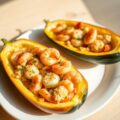 Courgettes gevuld met noordzeegarnalen