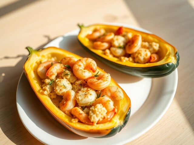 Courgettes gevuld met noordzeegarnalen