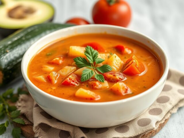 Courgettesoep met tomaten — AI-gegenereerde illustratie