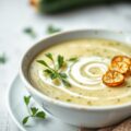 Courgettesoep met verse roomkaas en zalmsnippers