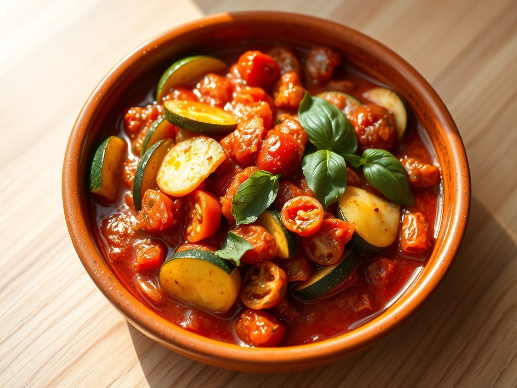 Courgettetomatensaus, AI-gegenereerde illustratie