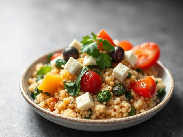 Couscous met feta,spinazie en fruit