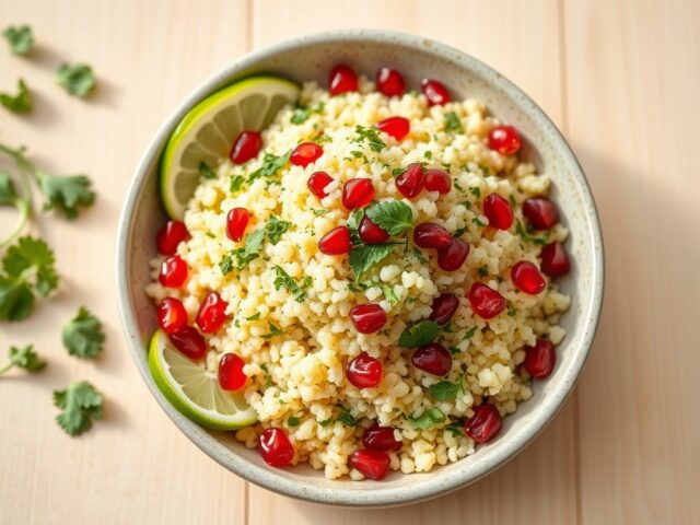 Couscous met groene kruiden en granaatappel