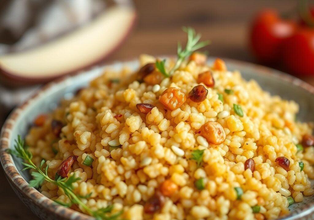 Couscous met venkel en nootjes, AI-gegenereerde illustratie