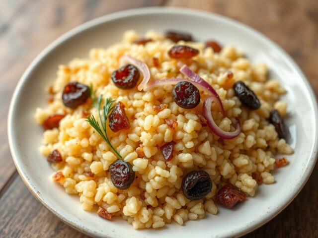 Couscous met zoete uien en rozijnen
