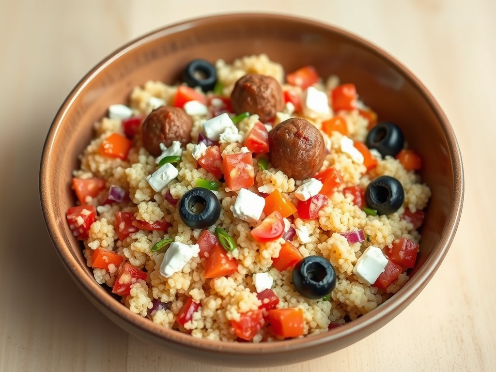 Couscous salade met gehaktballetjes, AI-gegenereerde illustratie