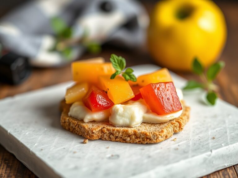 Cracker met peren-appelstroop en Hüttenkäse