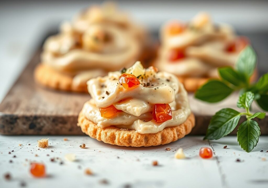 Crackers met zelfgemaakte sandwichspread, AI-gegenereerde illustratie