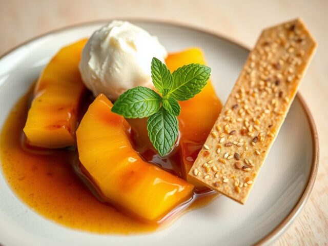 Creatie van ananas met sesam-galettes