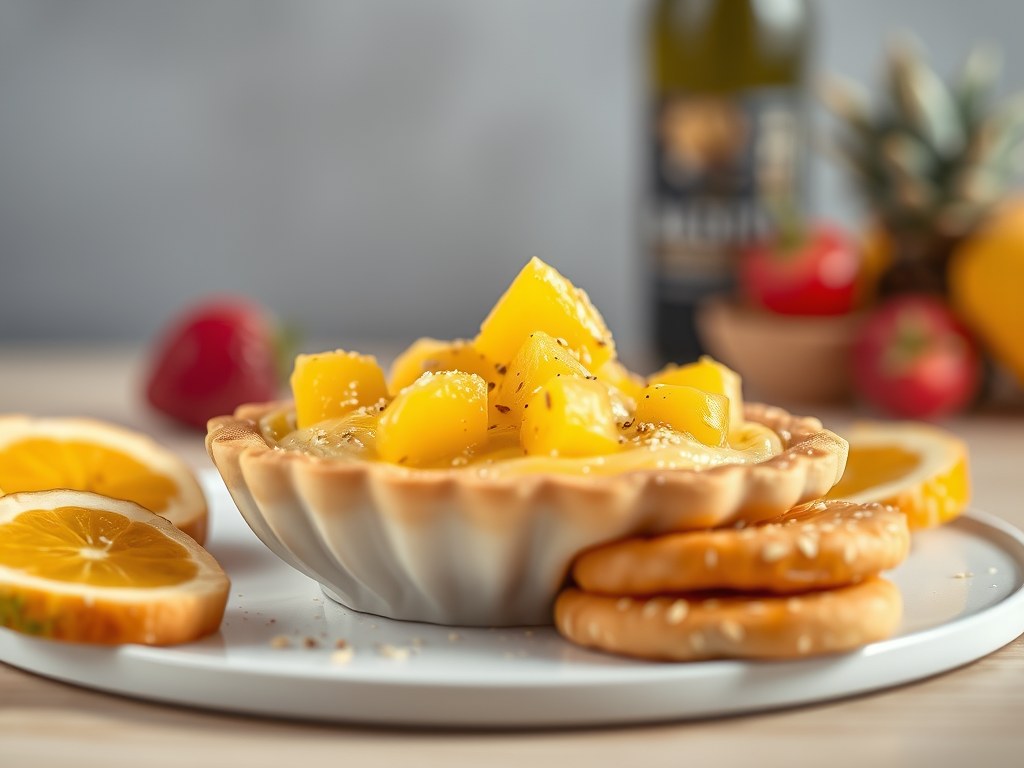 Creatie van ananas met sesam galettes, AI-gegenereerde illustratie