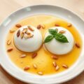 Creme-fraiche quenelles met amaretto-vanillesaus