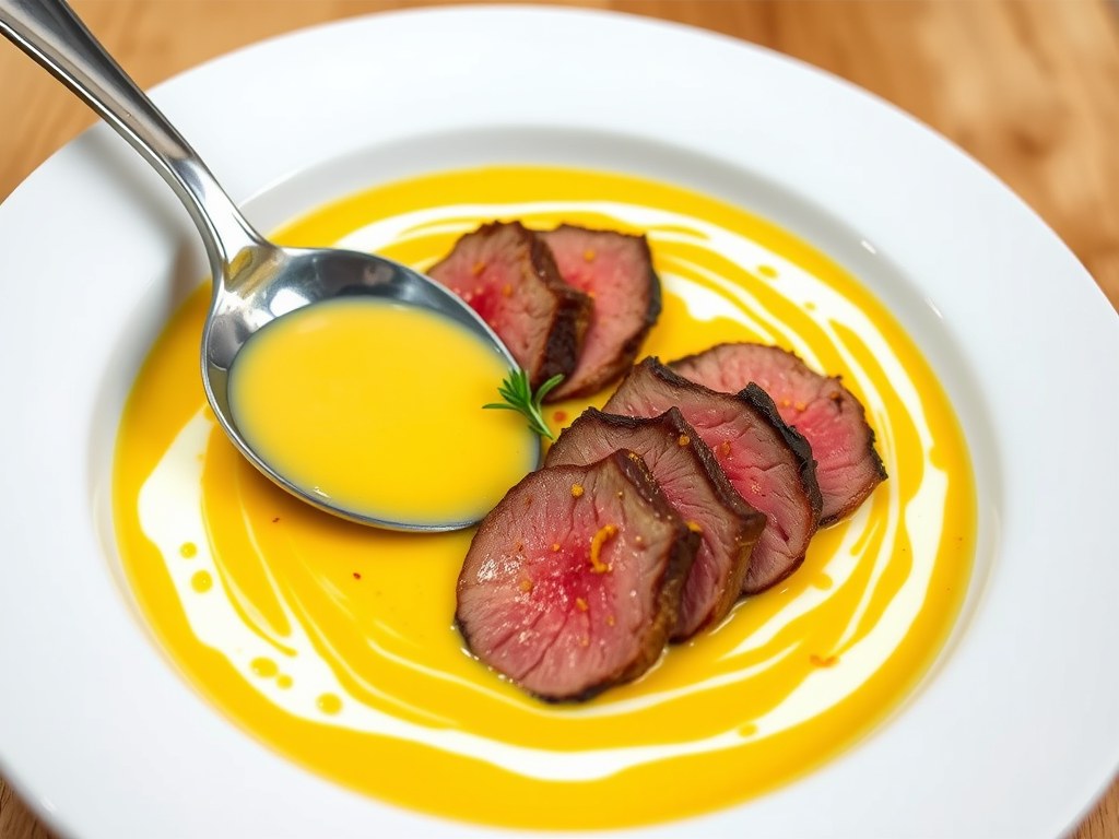 CREME VAN GELE PAPRIKA MET OSSEHAAS, AI-gegenereerde illustratie
