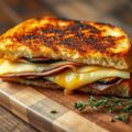 Croque met aubergine, courgette, gedroogde ham en Oud Brugge kaas