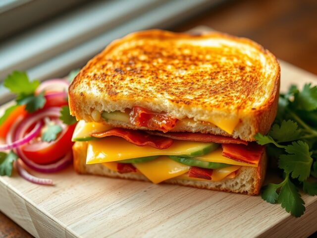 Croques met avocado en krokant spek, tomatensalade