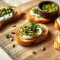 Crostini met geitenkaas en pompoenpitpesto