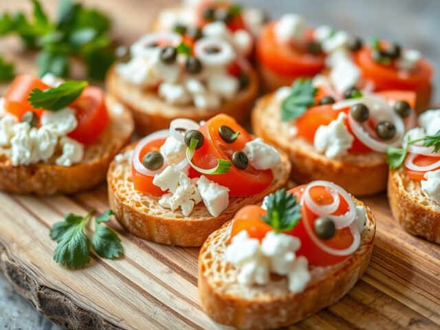 Crostini met geitenkaas en tomaat.
