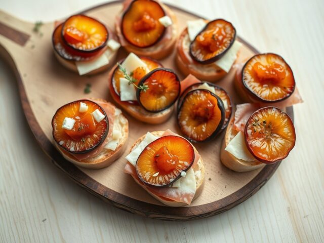 Crostini met ham en pruimen