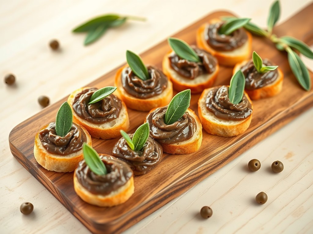 Crostini met kippenleverpaté (zie opm), AI-gegenereerde illustratie