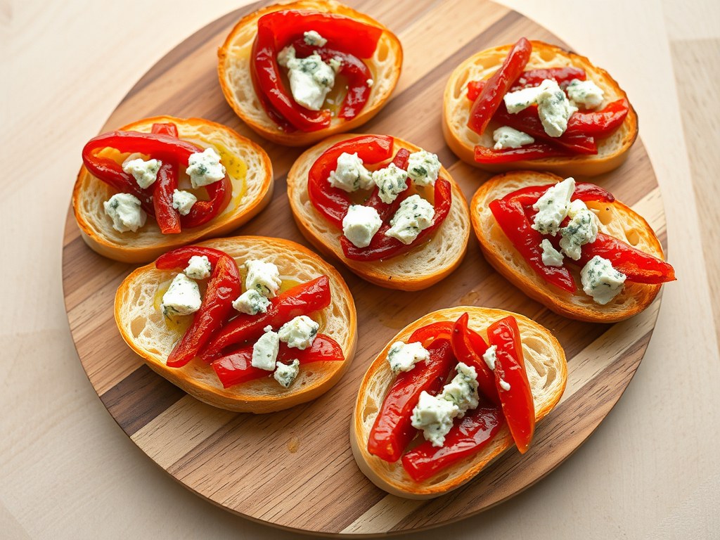 Crostini met paprika en gorgonzola (zie opm), AI-gegenereerde illustratie