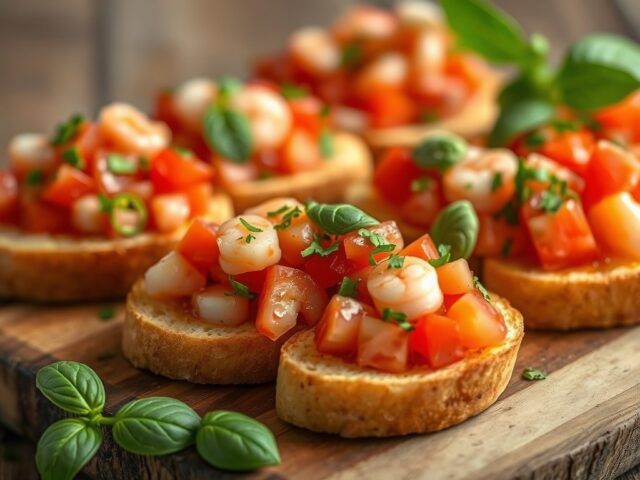 Crostini met tomaat en garnalen
