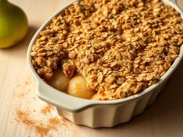 Crumble met peer, appel en kaneel