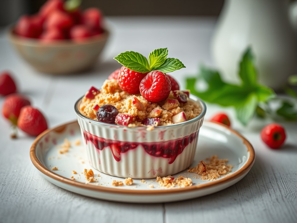 Crumble met Rabarber en Steranijs, AI-gegenereerde illustratie