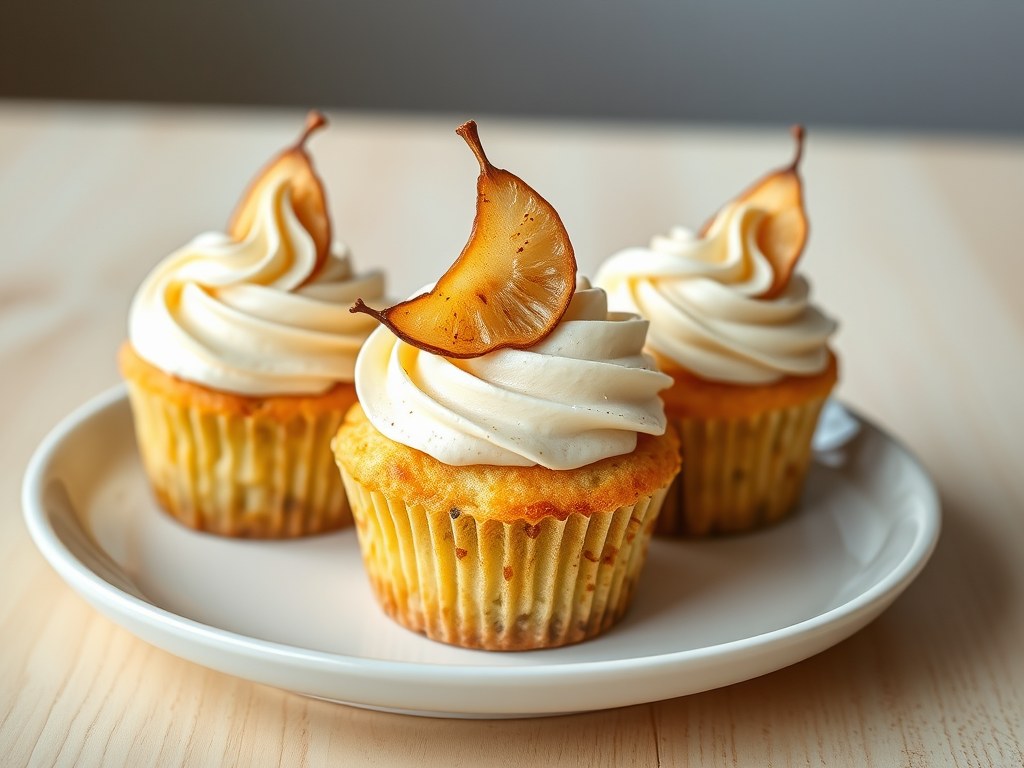 Cupcakes met peer en boter-vanillecreme, AI-gegenereerde illustratie