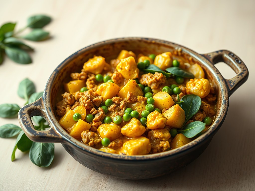 Curry gehakt schotel, AI-gegenereerde illustratie
