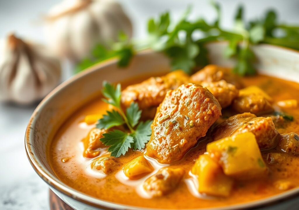 Curry met lamsvlees (Caribisch) (zie opm.), AI-gegenereerde illustratie