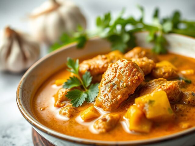Curry met lamsvlees (Caribisch) (zie opm.) — AI-gegenereerde illustratie