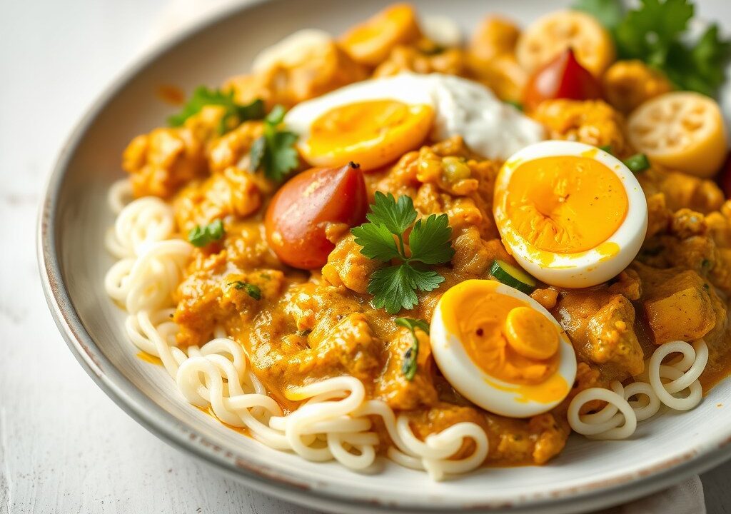 Curry sil ( haringsalade met kerrie ), AI-gegenereerde illustratie