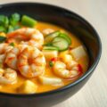 Curry van garnalen en komkommer